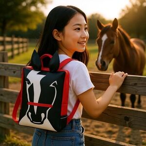 Little Packrats Mini Horse Backpack Zip‎ Closure Red Black White
